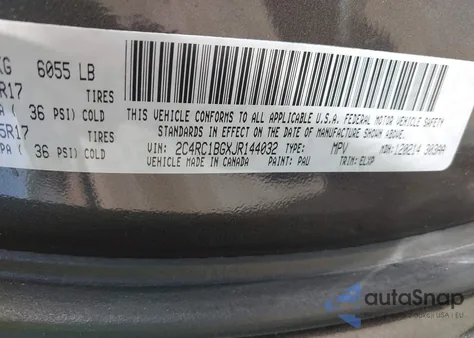 2018 Chrysler Pacifica Touring L from USA, damaged, VIN 2C4RC1BGXJR144032